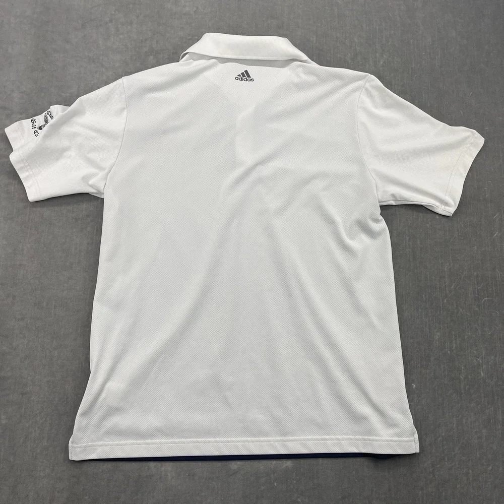 Adidas‎ Mens Medium Navy White Polo Shirt ClimaCool Champions Golf Club Striped